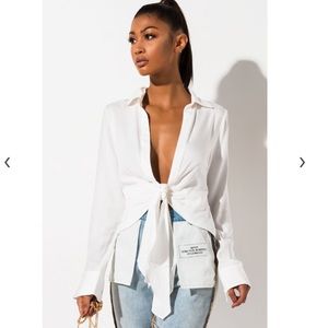 Akira long sleeve tie front blouse